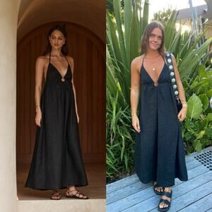 Dissh Ellen Black Linen Halter Midi Size XS Resort Vacation Relaxed European